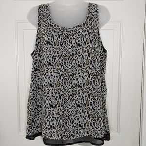 Relativity Sleeveless Leopard Print Top Light Weight Sheer‎ Double Layer L